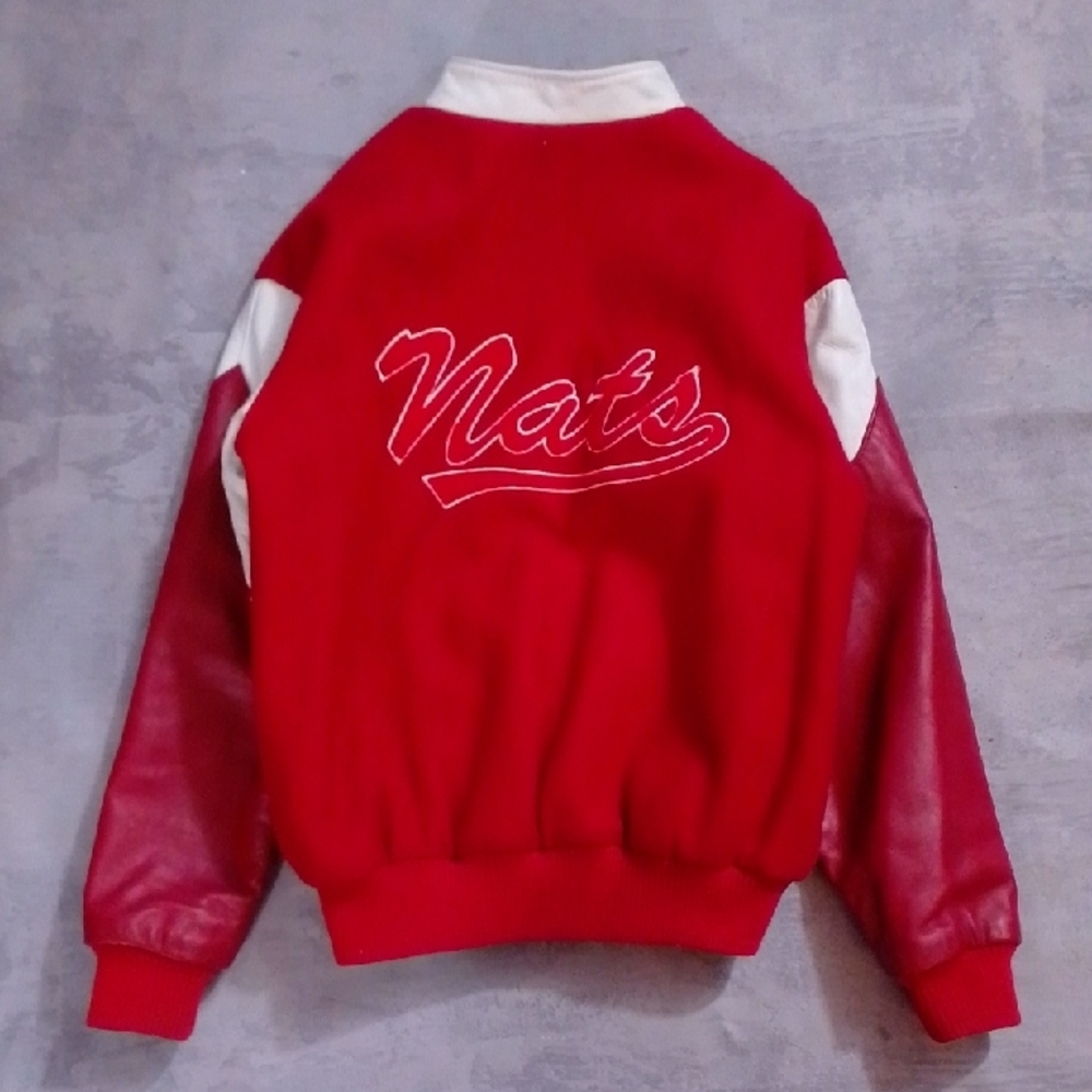 Vintage 90s CANADA FLAG ARMS WOOL LEATHER NATS Hockey Varsity Jacket